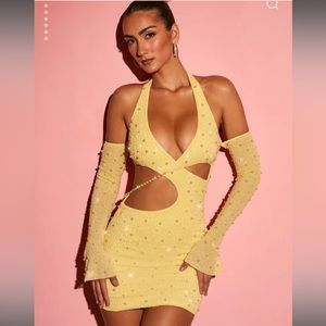 Oh Polly Marseilles Embellished Cold Shoulder Dress Yellow